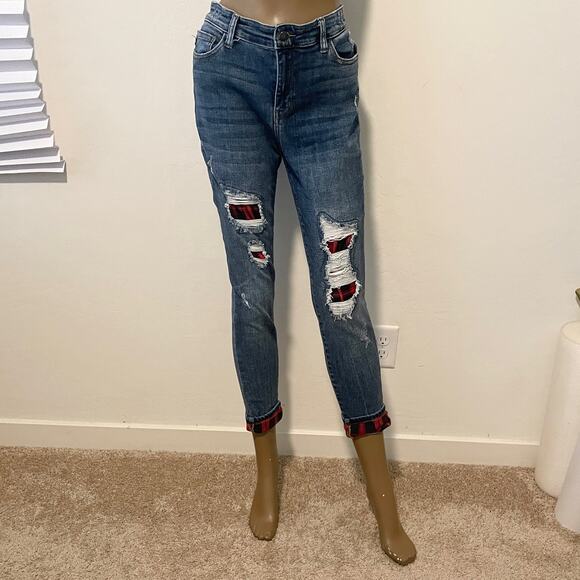 Judy Blue Los Angeles 11/30 skinny fit distressed buffalo plaid jean J2 7072 - Picture 12 of 14